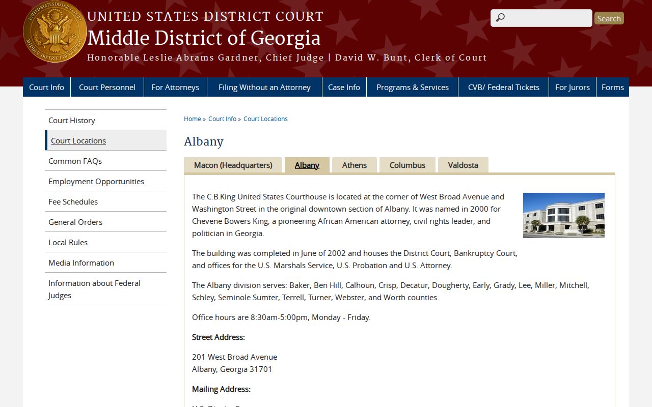 Middle District of Georgia Albany federal courthouse information